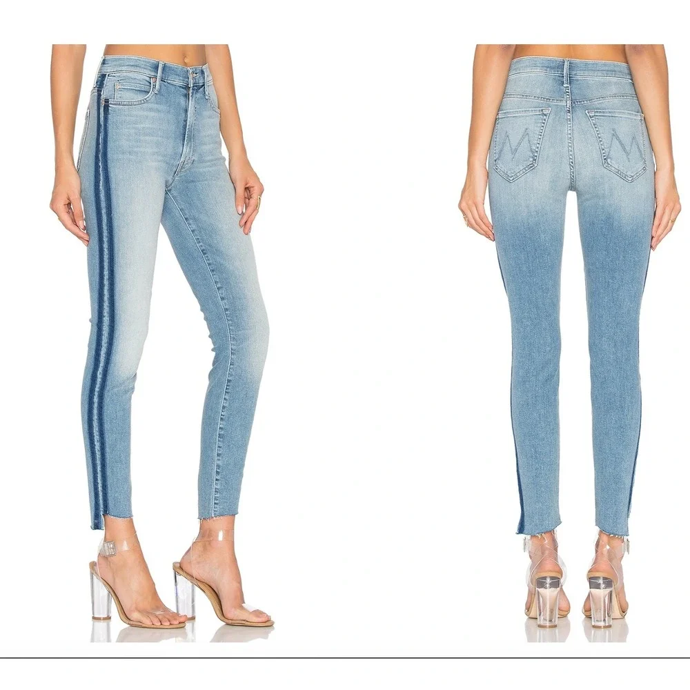 MOTHER The Insider Crop Step Fray Jeans Women 30 Light Kitty Rager Side Stripe